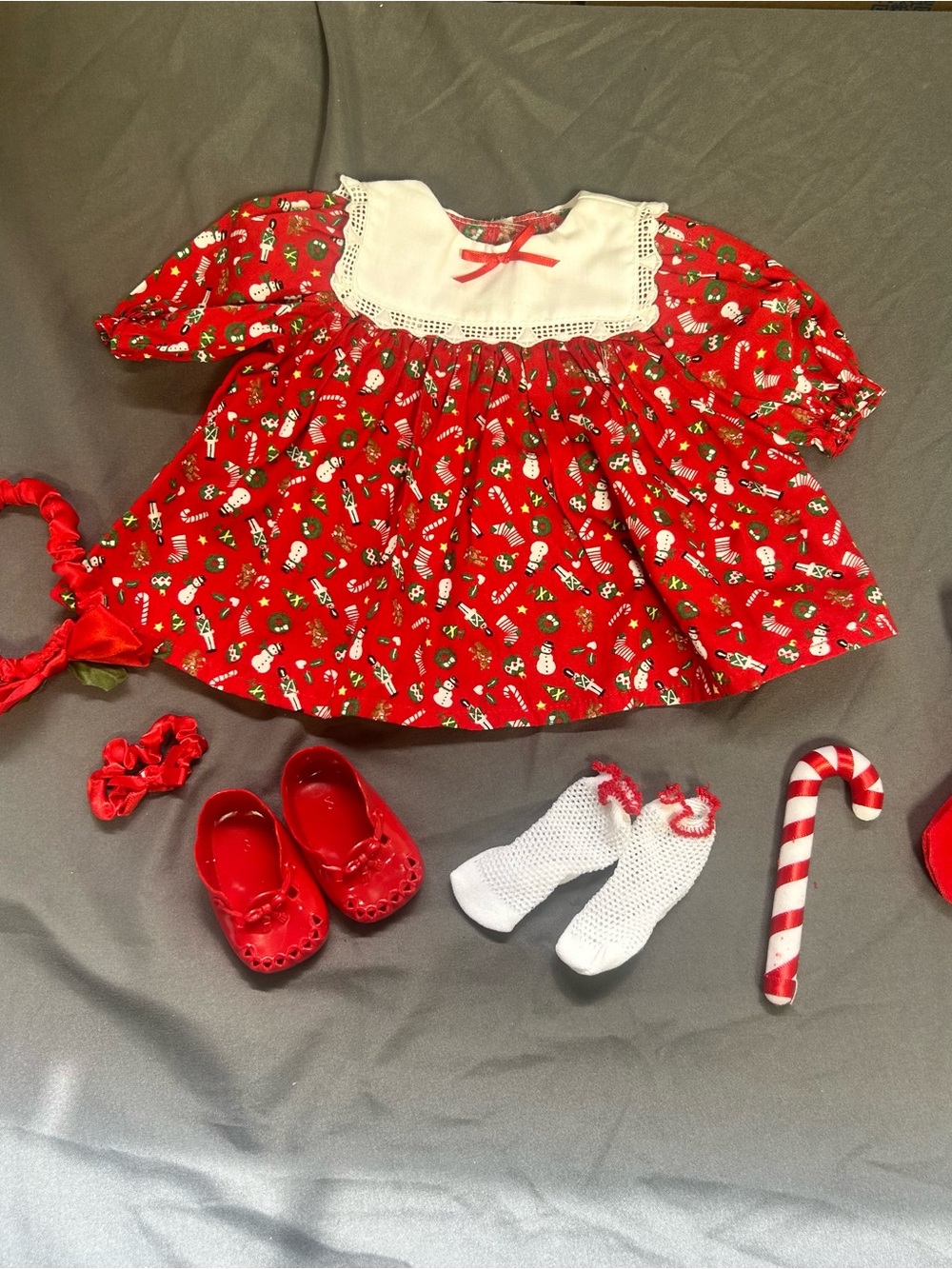 Pleasant Company Bitty Baby Christmas Outfit Shoes Candy Cane 1996 Doll VTG